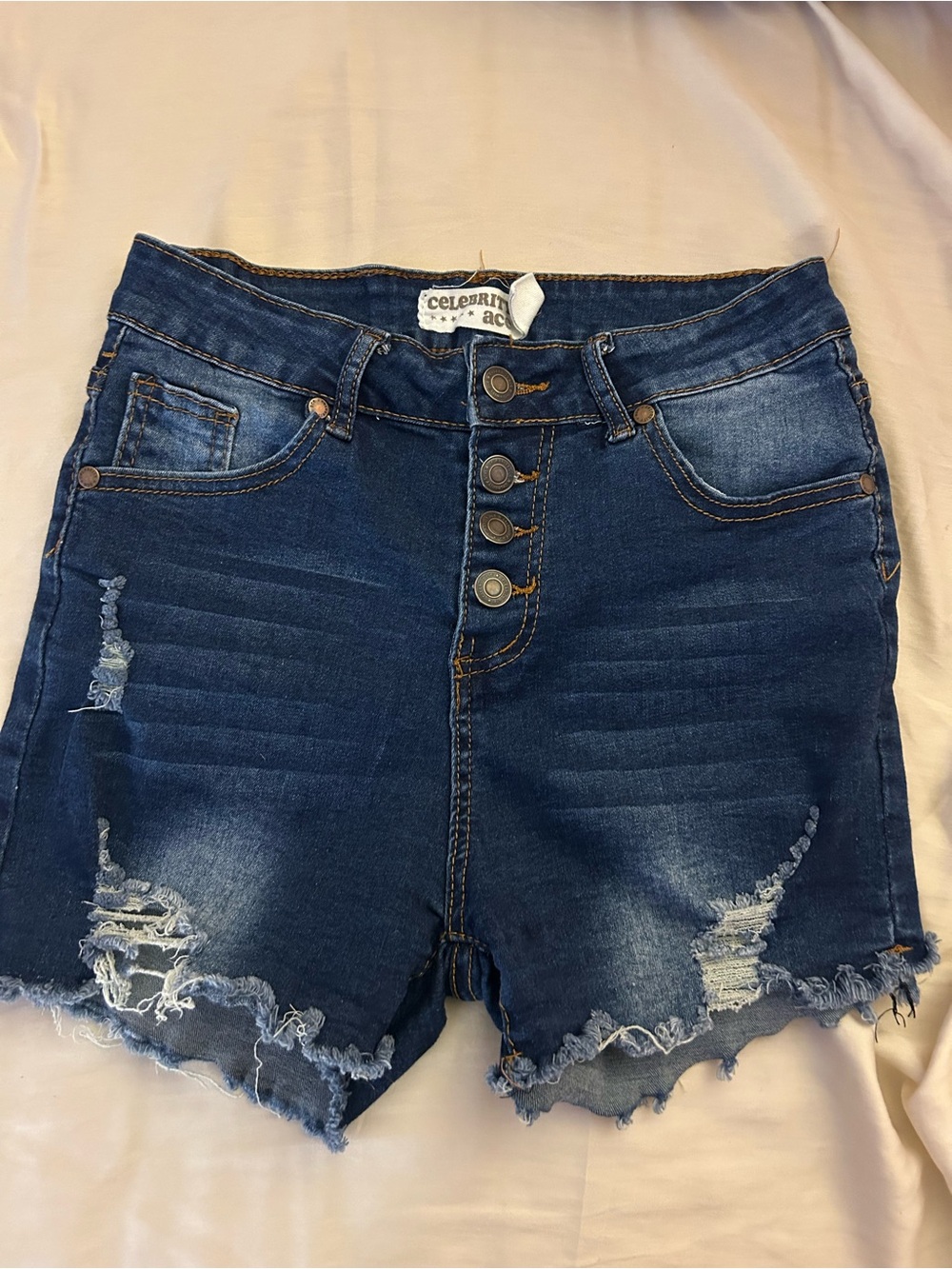 Celebrity Pink Mid-Rise Distressed Dark Blue Denim Shorts